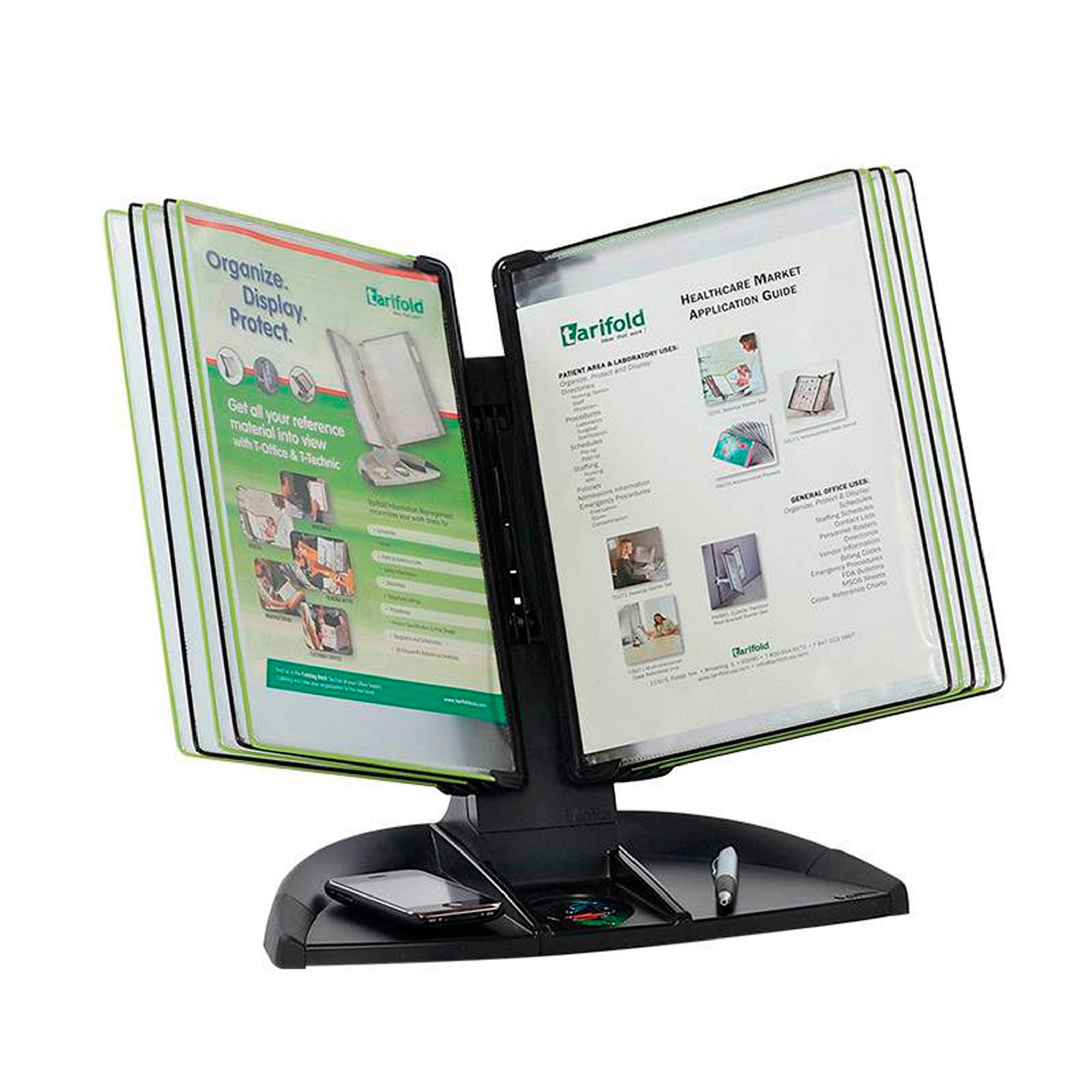 Tarifold Black Line 10-Pocket, 20-View Desktop Reference Organizer, Black/Green, 16in.L x 20in.W, Model# DBL291